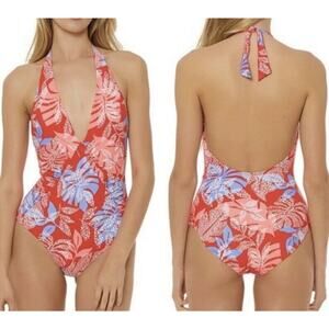 Red Carter Swimsuit Women's size Small Red Tropical Floral V Neck One Piece New